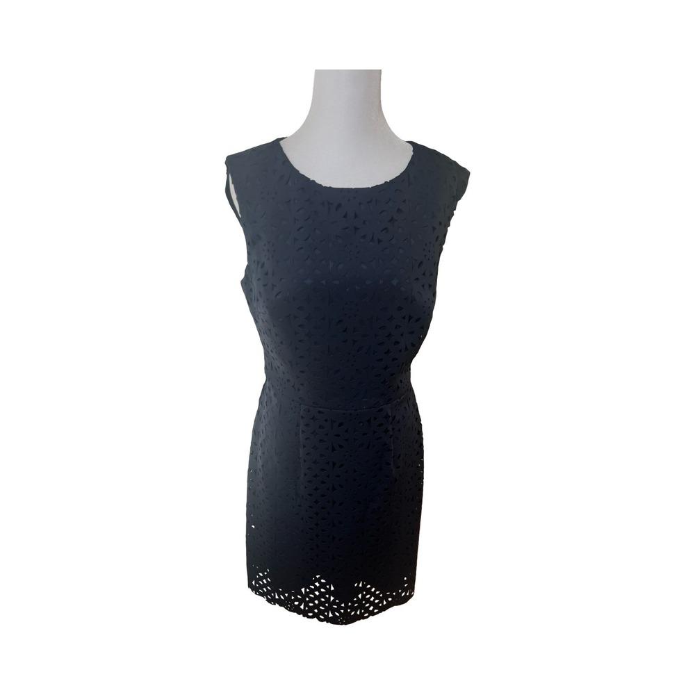 Trina Turk Navy Blue Laser Cut Floral Sheath Dress Open Back Womens 6